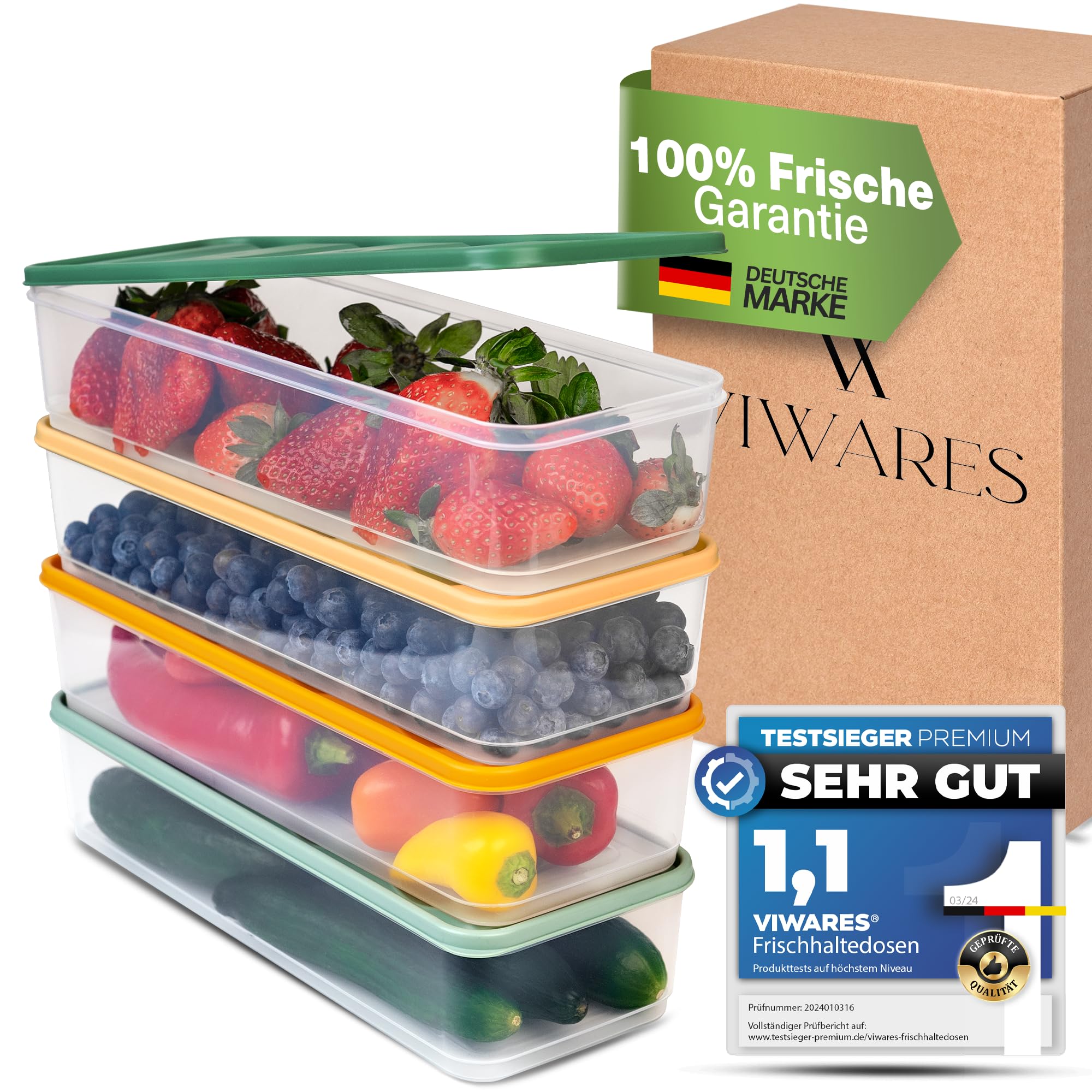 Viwares Frischhaltedosen für Käse und Wurst 4er-Set Bunt 1,65 L