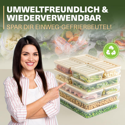 Viwares Stapelbare Frischhaltedosen 10er Set  - Perfekt für den Gefrierschrank - Beige