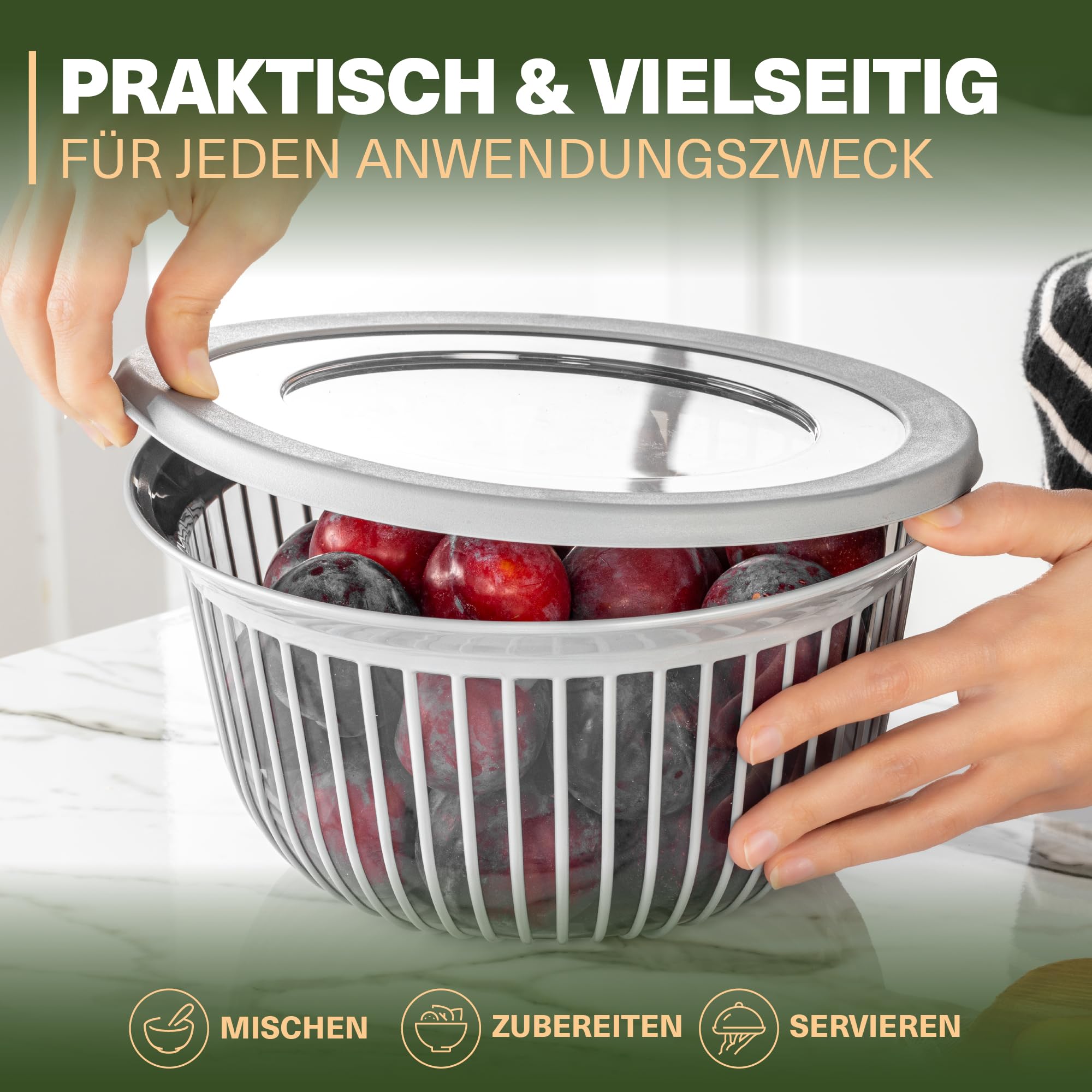 Viwares Schüssel-Set 3er mit Deckel – 1, 2, 3 L Grau