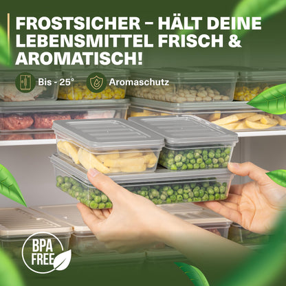 Viwares Stapelbare Frischhaltedosen 10er Set  - Perfekt für den Gefrierschrank - Grau