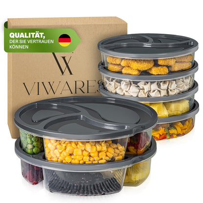 Viwares Frischhaltedosen-Set 6er mit Fächern – Meal Prep und Lunchboxen Rund