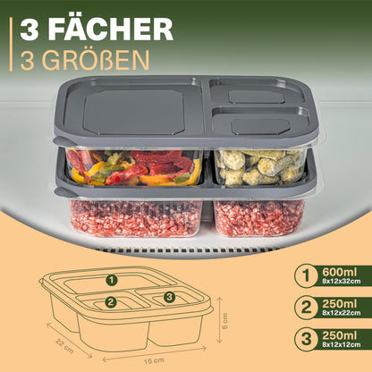 Viwares Frischhaltedosen-Set 6er mit Fächern – Meal Prep und Lunchboxen eckig