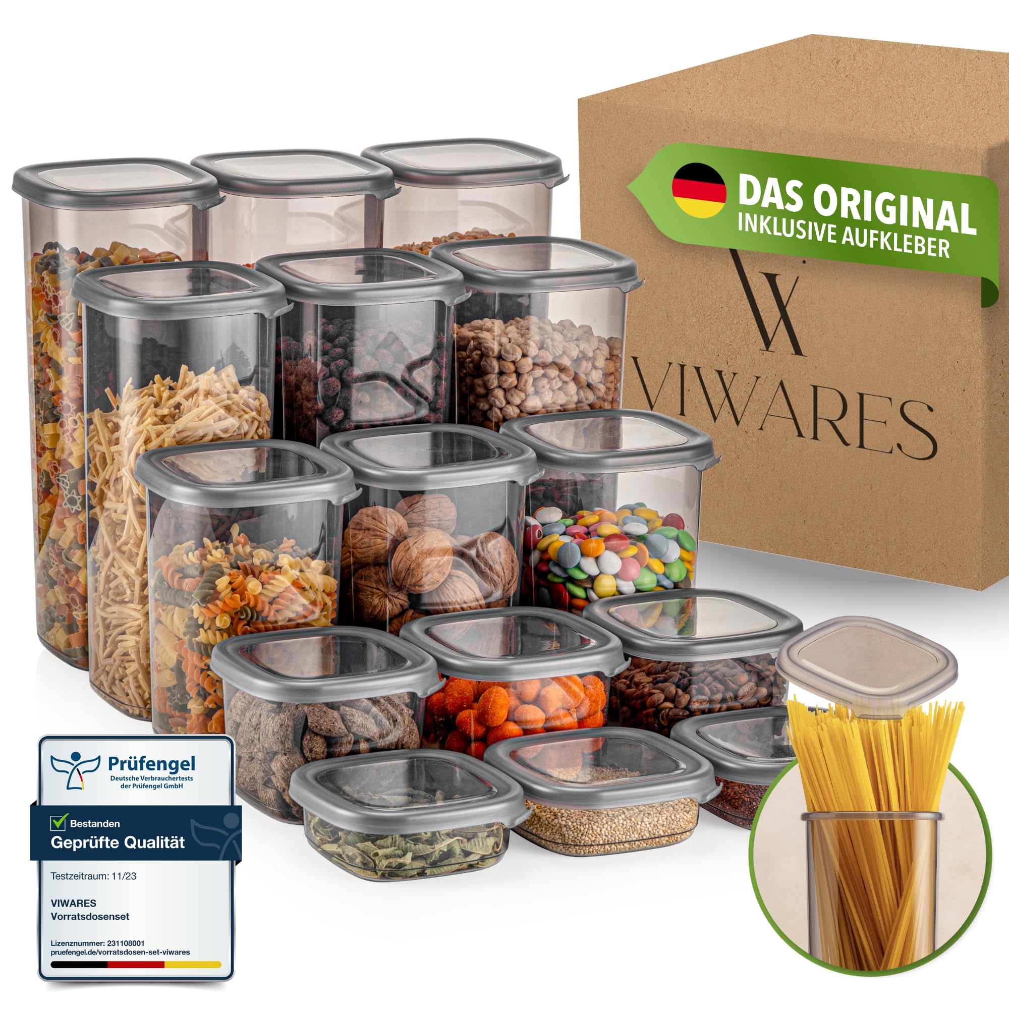 Viwares Vorratsdosen mit Deckel Luftdicht, 15er Vorratsbehälter Set BPA-Frei, Vorratsdose zur Müsli Mehl Aufbewahrung Küche, Praktische Organizer Küche, Frischhaltedosen für Lebensmittelaufbewahrung