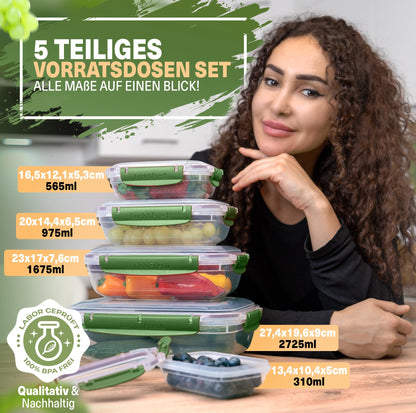 Viwares Frischhaltedosen 5er-Set Lock&fresh in Grün – verschiedene Größen