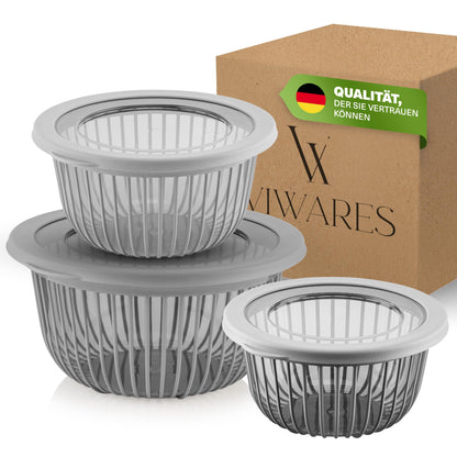 Viwares Schüssel-Set 3er mit Deckel – 1, 2, 3 L Grau