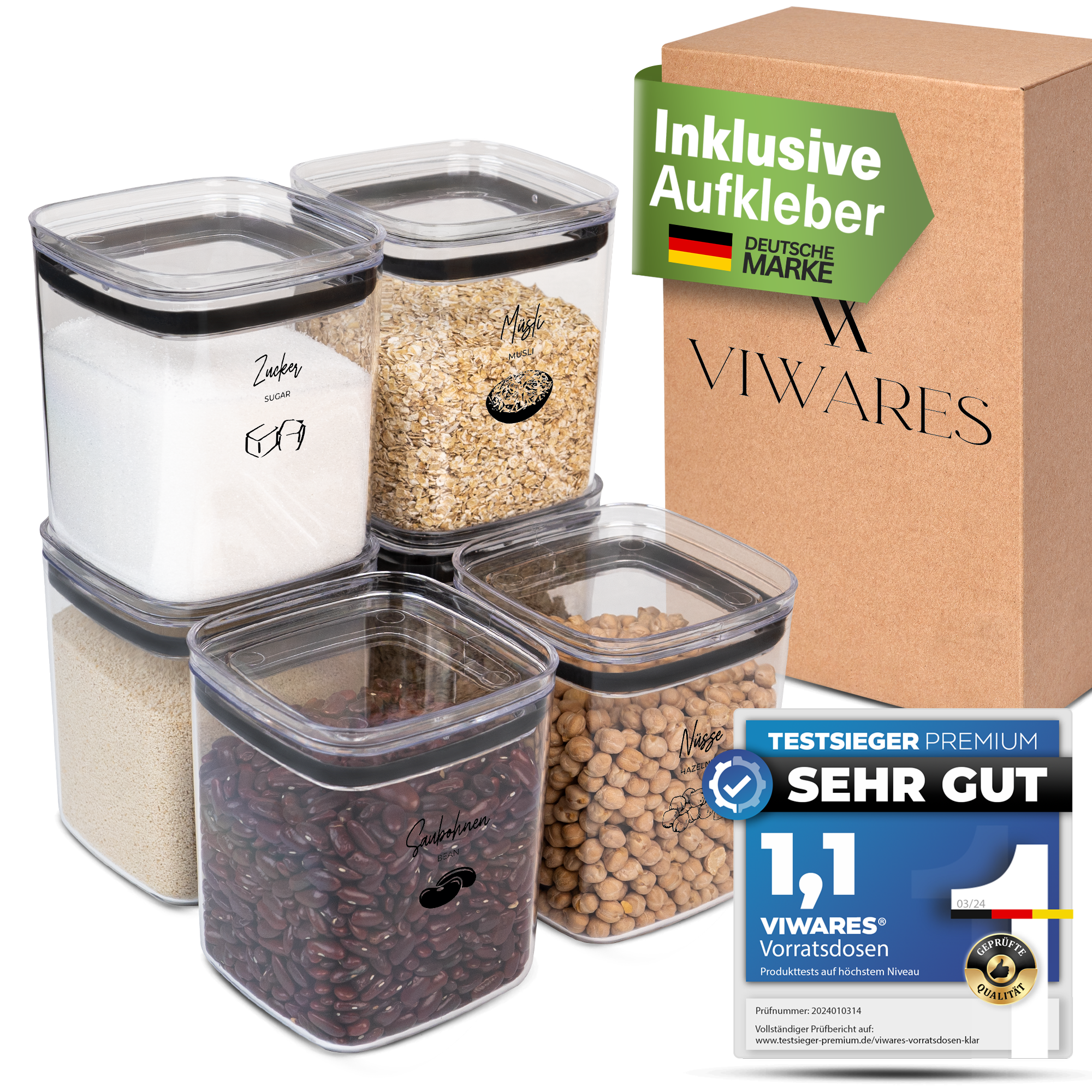 Viwares Vorratsdosen 6er Set - SERIE CRYSTAL