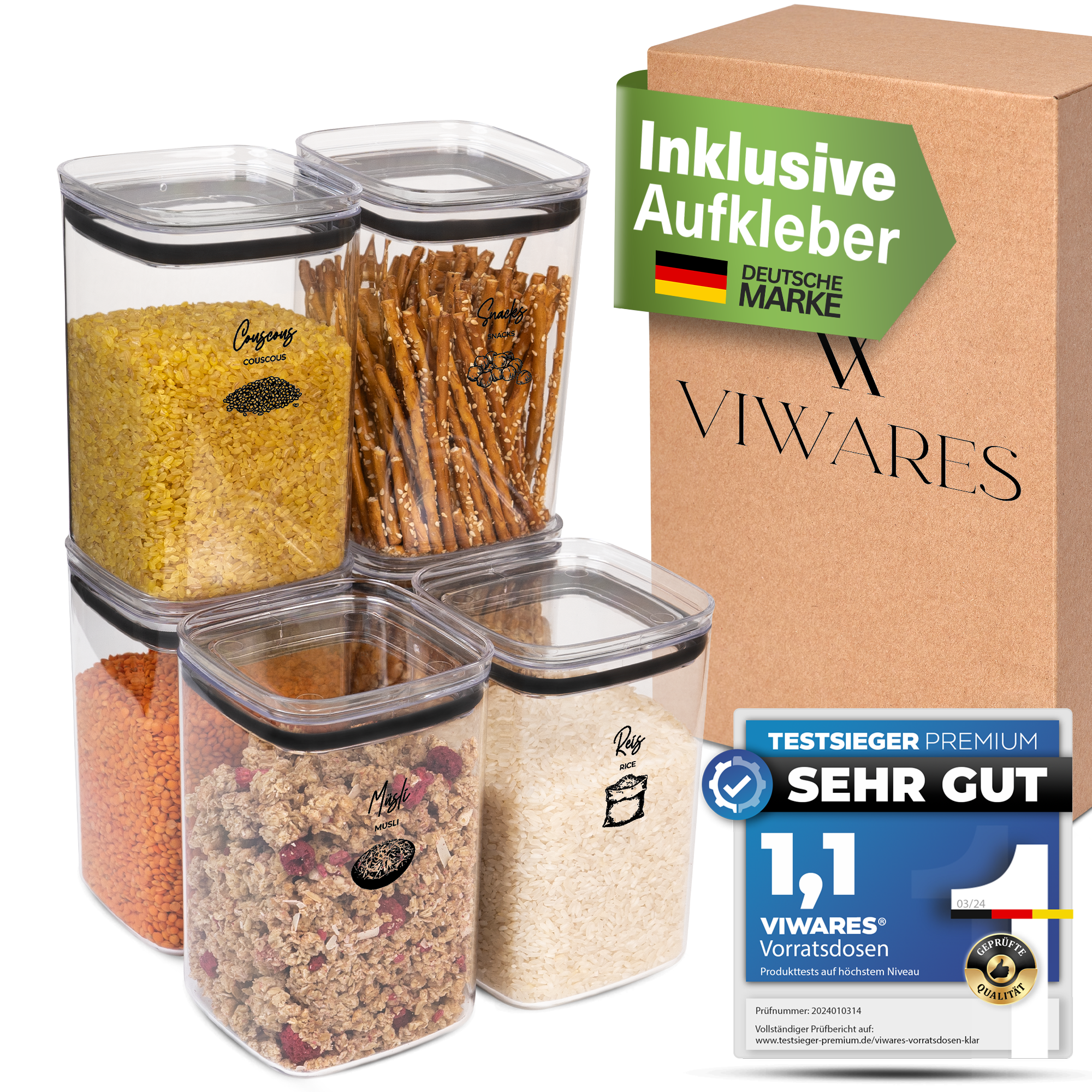 Viwares Vorratsdosen 6er Set - SERIE CRYSTAL