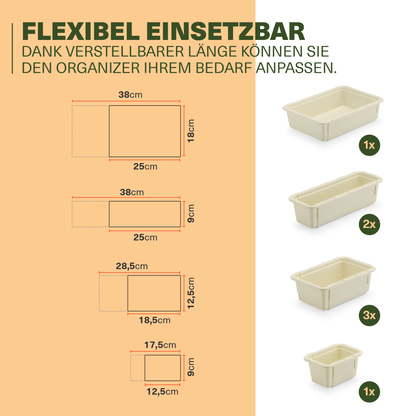 Minimax Creme 7-teiliges Organizer Set – verstellbare Schubladenboxen