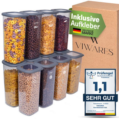 Viwares Vorratsdosen-Set 12er Anthrazit SERIE FOLY 1,75L