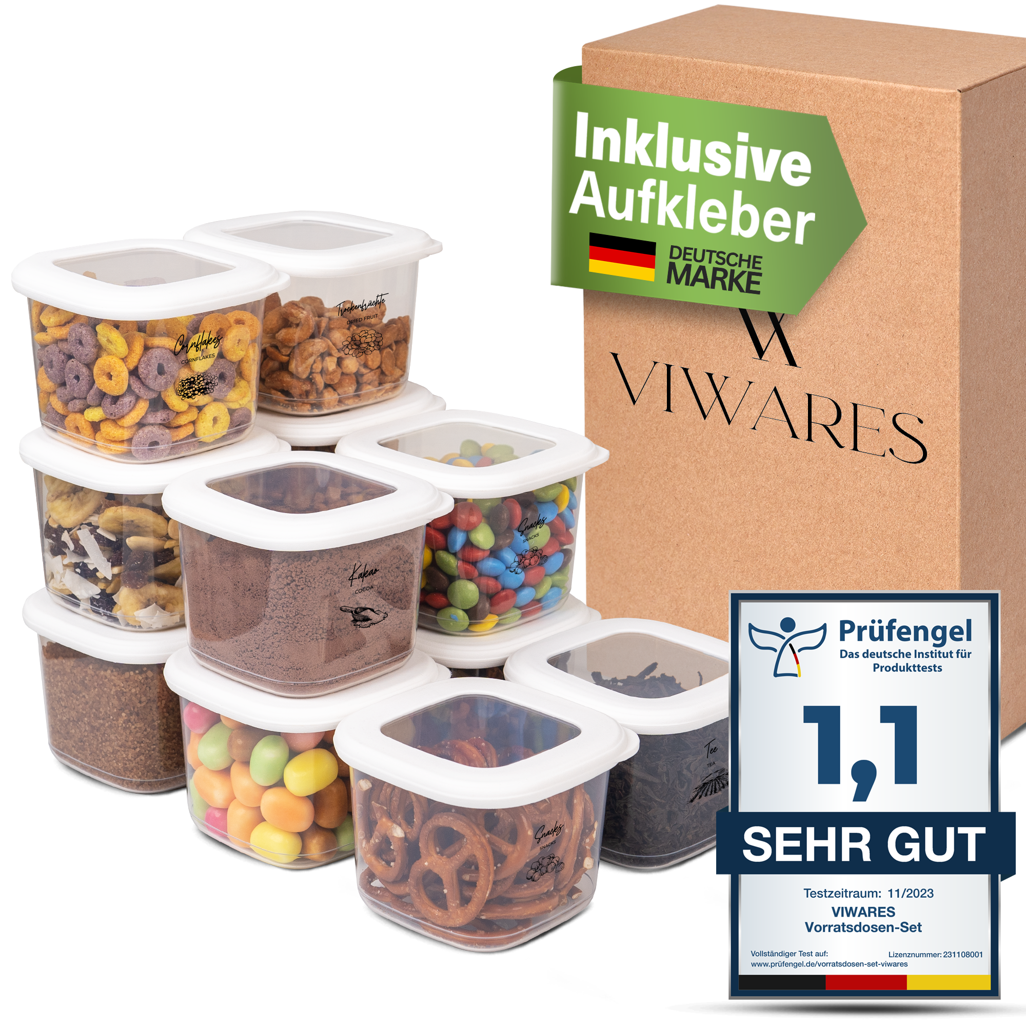 Viwares Vorratsdosen-Set 12er Weiß SERIE FOLY 0,55L