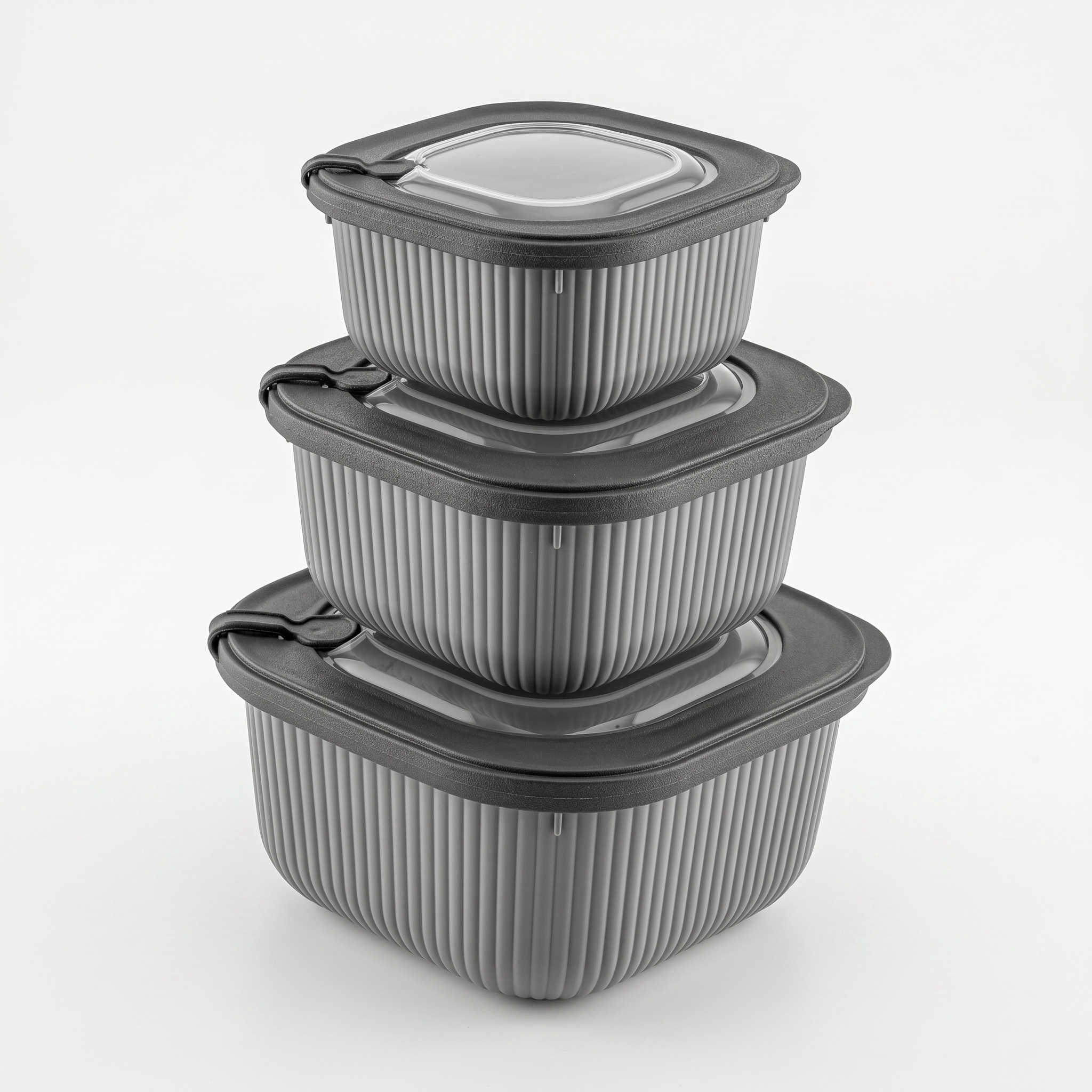 LINE Frischhaltedosen 3er-Set Grau mit transparentem Ventildeckel