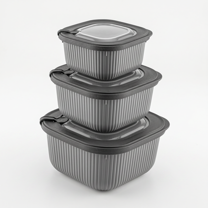 LINE Frischhaltedosen 3er-Set Grau mit transparentem Ventildeckel