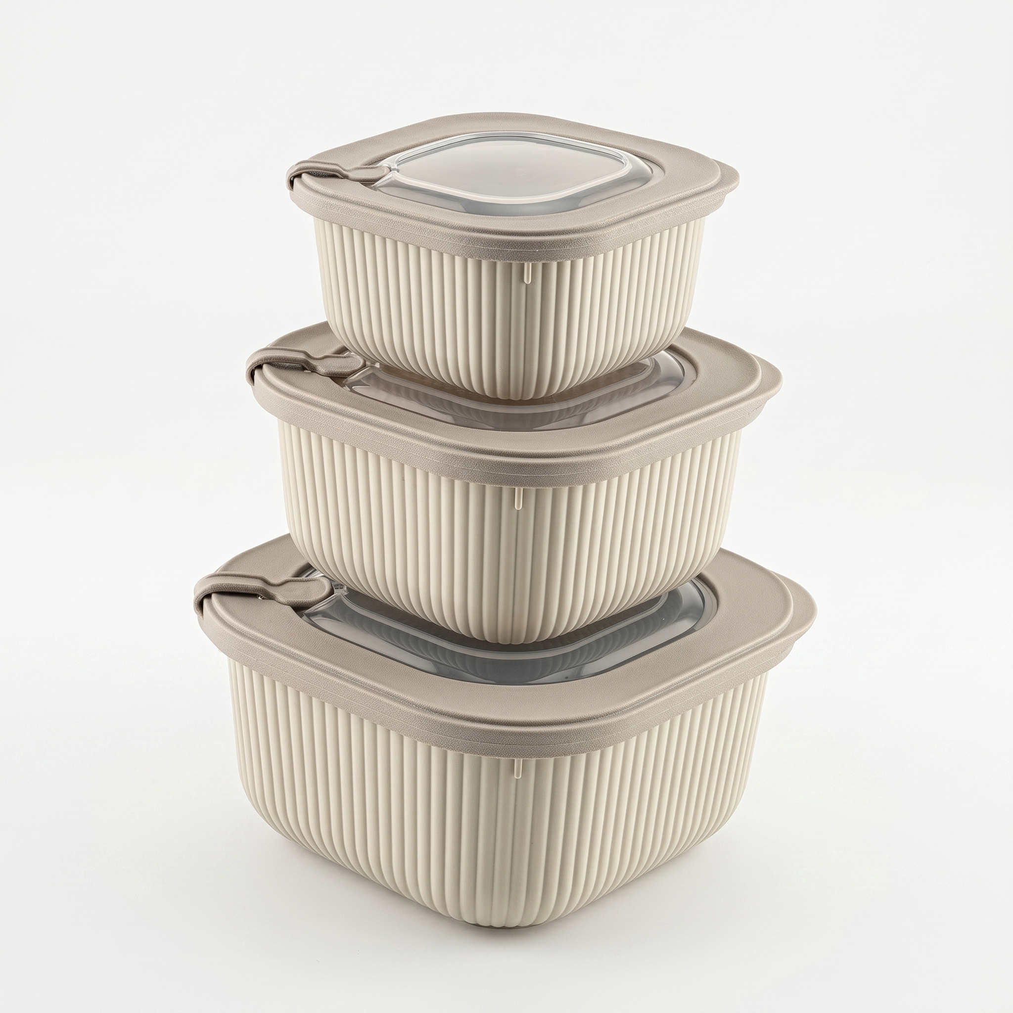 LINE Frischhaltedosen 9er-Set Beige mit transparentem Ventildeckel
