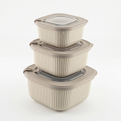 LINE Frischhaltedosen 9er-Set Beige mit transparentem Ventildeckel