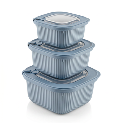LINE Frischhaltedosen 3er-Set Blau mit transparentem Ventildeckel